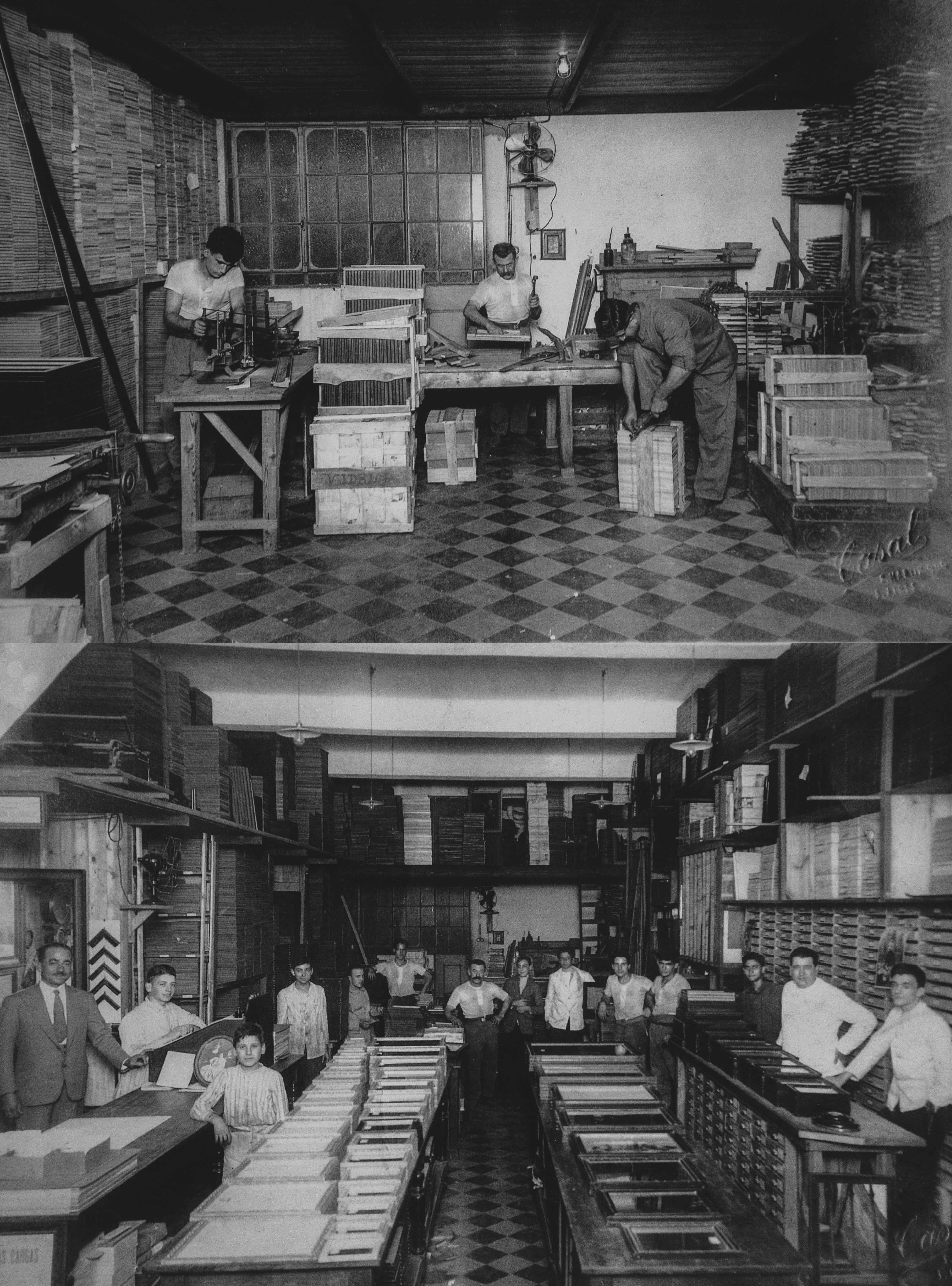Trabajadores en la vidriería